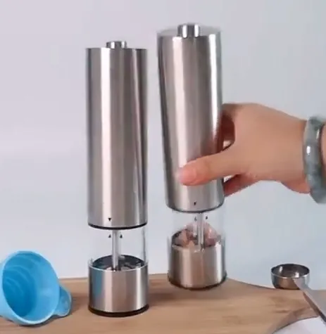 Adjustable Stainless Steel Salt and Pepper Powder Mill Electric Automatic Mill Pepper&Salt Grinder with LED 