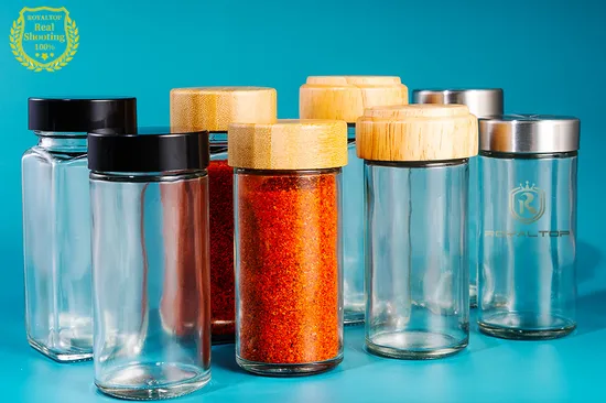 4oz 6oz 8oz Square Glass Spice Jar Plastic Shaker Lid Seasoning Spice Powder Packaging Bottle 