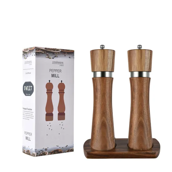 8inch 2 in 1 Wooden Manual Salt and Pepper Mill Grinder Set 