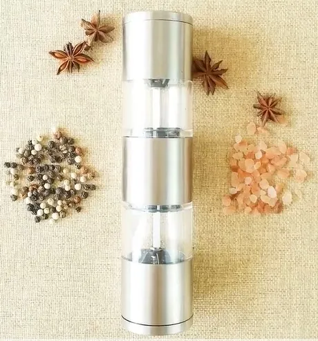 Low Price Kitchen Accessories Manual Stainless Steel Dual Salt and Pepper Mill Grinder 2 in 1 