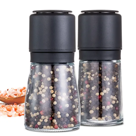 6oz Clear Glass Bottle Spice Grinder Black Plastic Lid Salt and Pepper Mill for Kitchen 