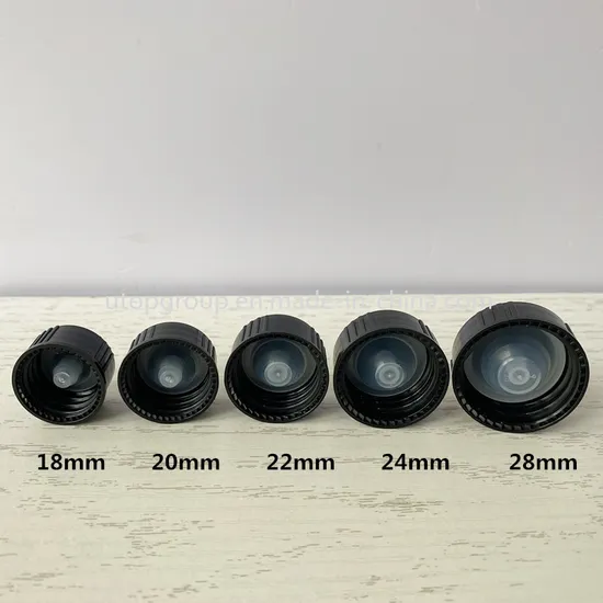 18mm 20mm 22mm 24mm 28mm Factory Cheap Black Plastic Lids with Inner Stopper for Boston Glass Bottles 