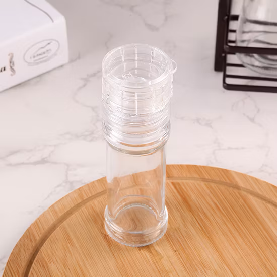 100ml Glass Spice Bottle with Salt & Pepper Mill Plastic Salt Grinder 