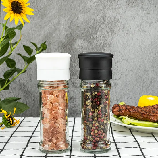 90ml 100ml 110ml Glass Spice Mill Seasoning Bottle Plastic Frosted Lid Salt Pepper Grinder 