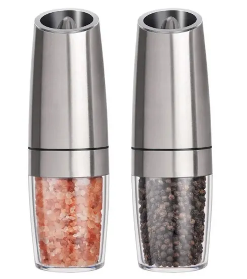 Black Plastic Electric Gravity Salt and Pepper Mill Gravity Grinder Set with LED Light 