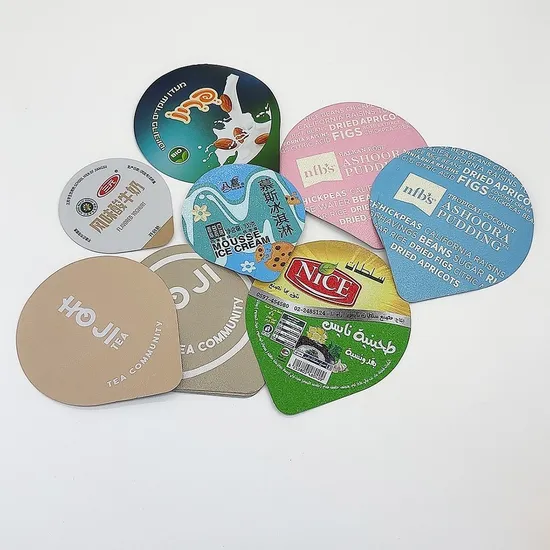 Food Grade Easy to Peel Tear Customized Printed Logo Hot Seal Sealing Yogurt Jelly Ice Cream PP PS Pet Plastic Cup Die Cut Label Aluminium Foil Film Lid 