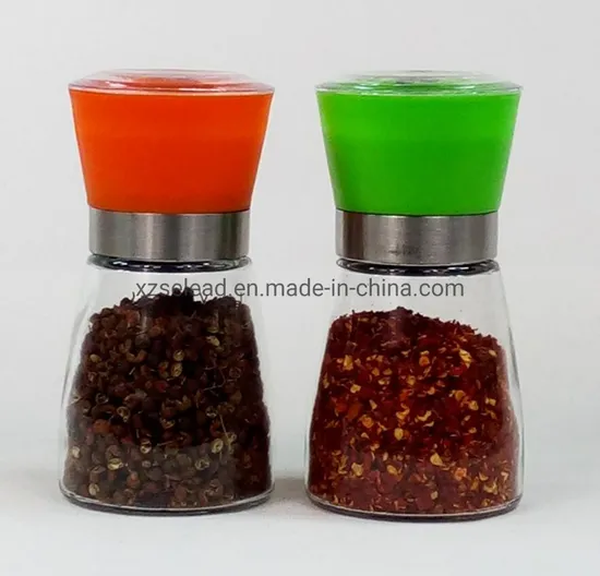 Wholesale Various Color Hand Grip Glass Salt Pepper Grinder Seasoning Bottle with Plastic Lid 