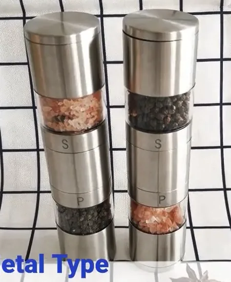 2 in 1 Salt and Pepper Grinder Plastic Two Head Pepper Spices Mills with Transparent Chamber 