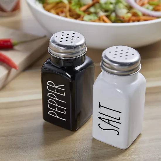 Black White Glass Pepper Bottle Salt & Glass Spice Shaker Jar Kitchen 