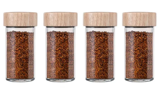 Wholesale Kitchen Mini Wood Lid Spice Seasoning Powder Bottle Glass Condiments Bottle 